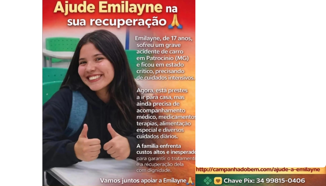 Campanha busca arrecadar recursos para tratamento e reabilitação de jovem após grave acidente; saiba como ajudar