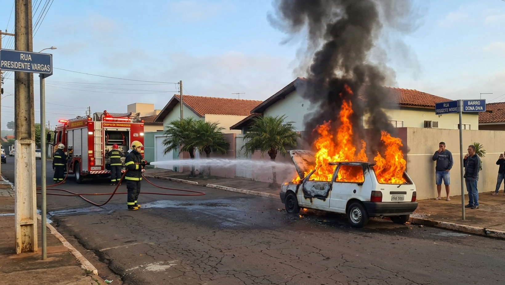 Fiat Uno é destruído por incêndio no bairro Dona Diva, em Patrocínio