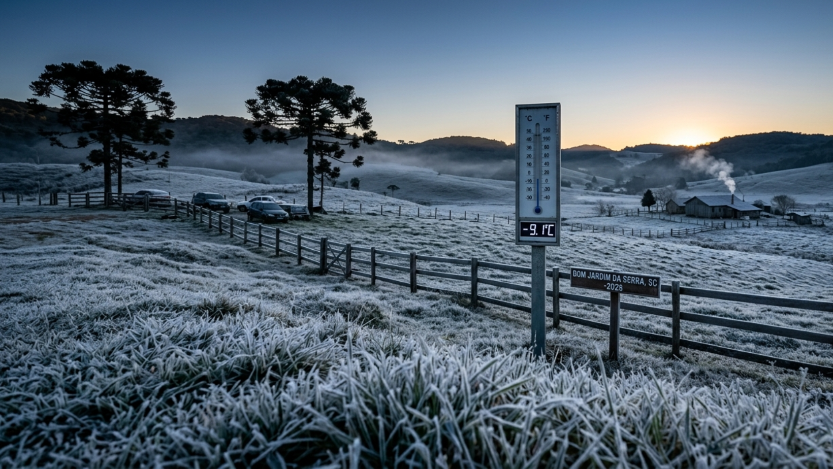 Bom Jardim da Serra registra -9,1°C e tem a menor temperatura do ano em Santa Catarina
