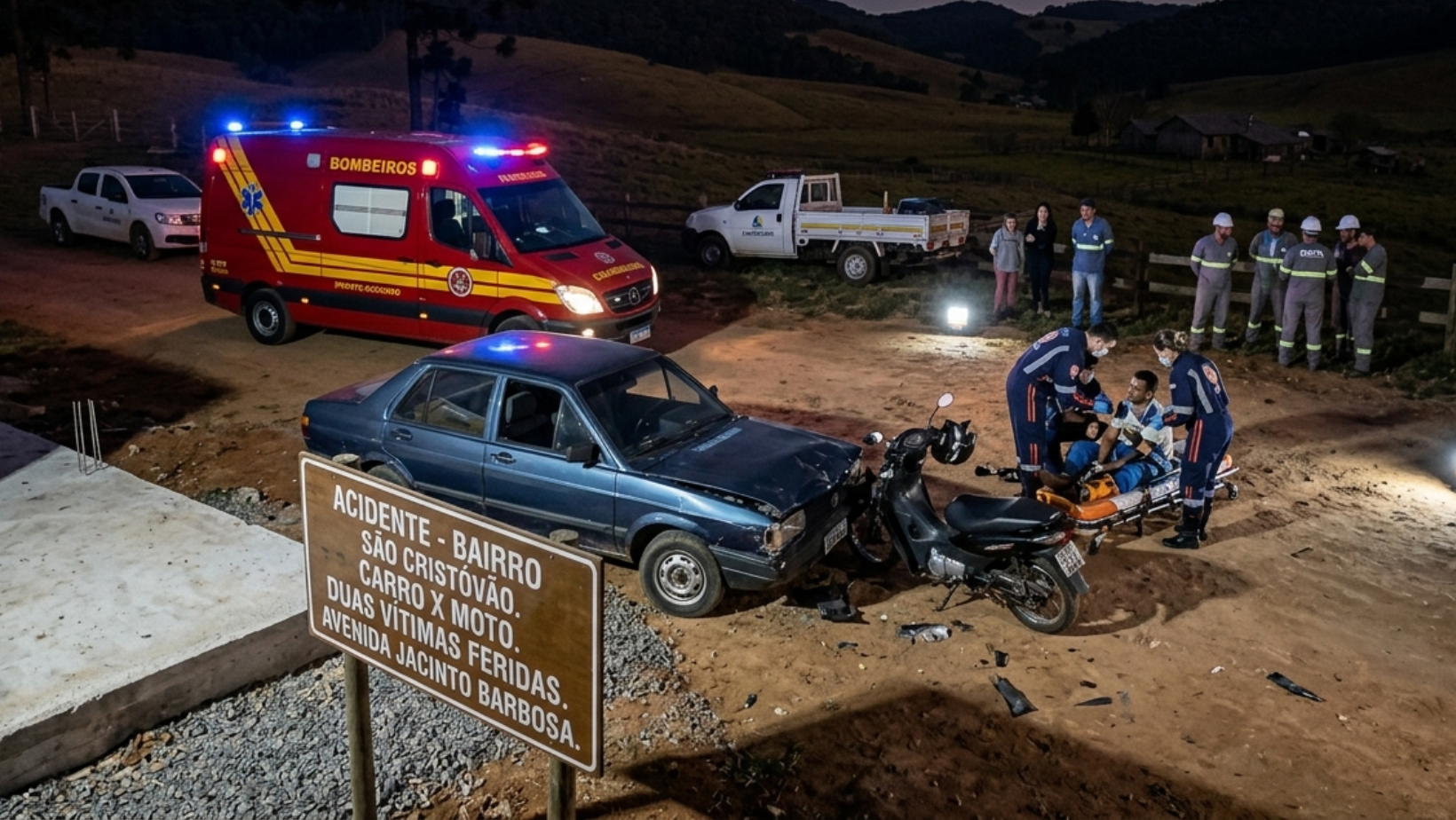 Acidente entre carro e moto deixa duas pessoas feridas no bairro São Cristóvão