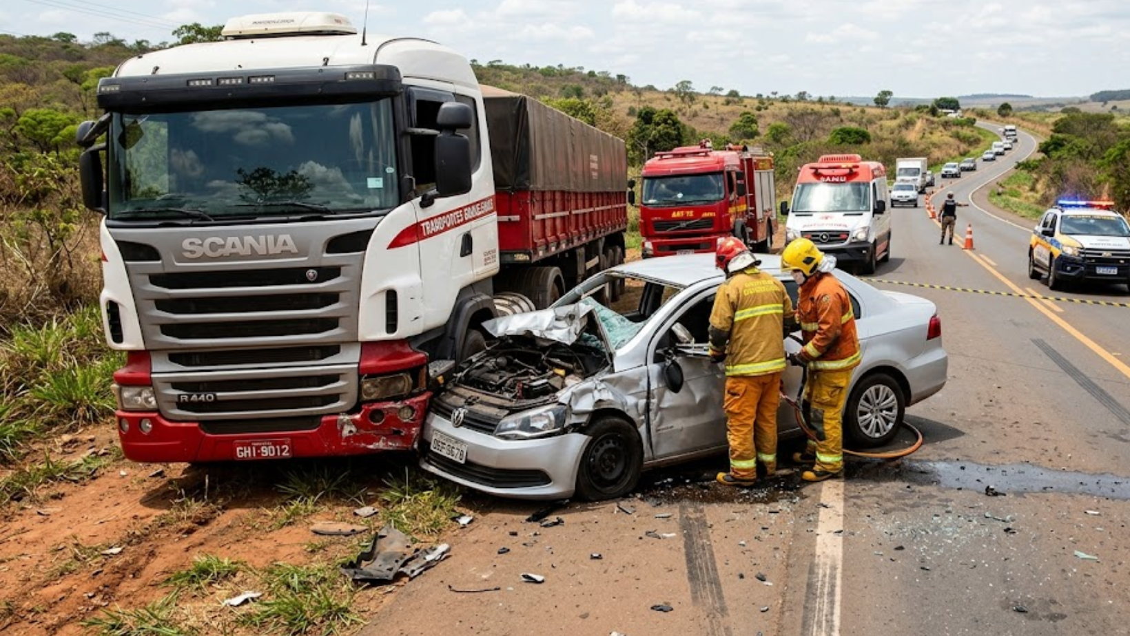 Colisão frontal entre carro e caminhão deixa motorista morto na BR-352