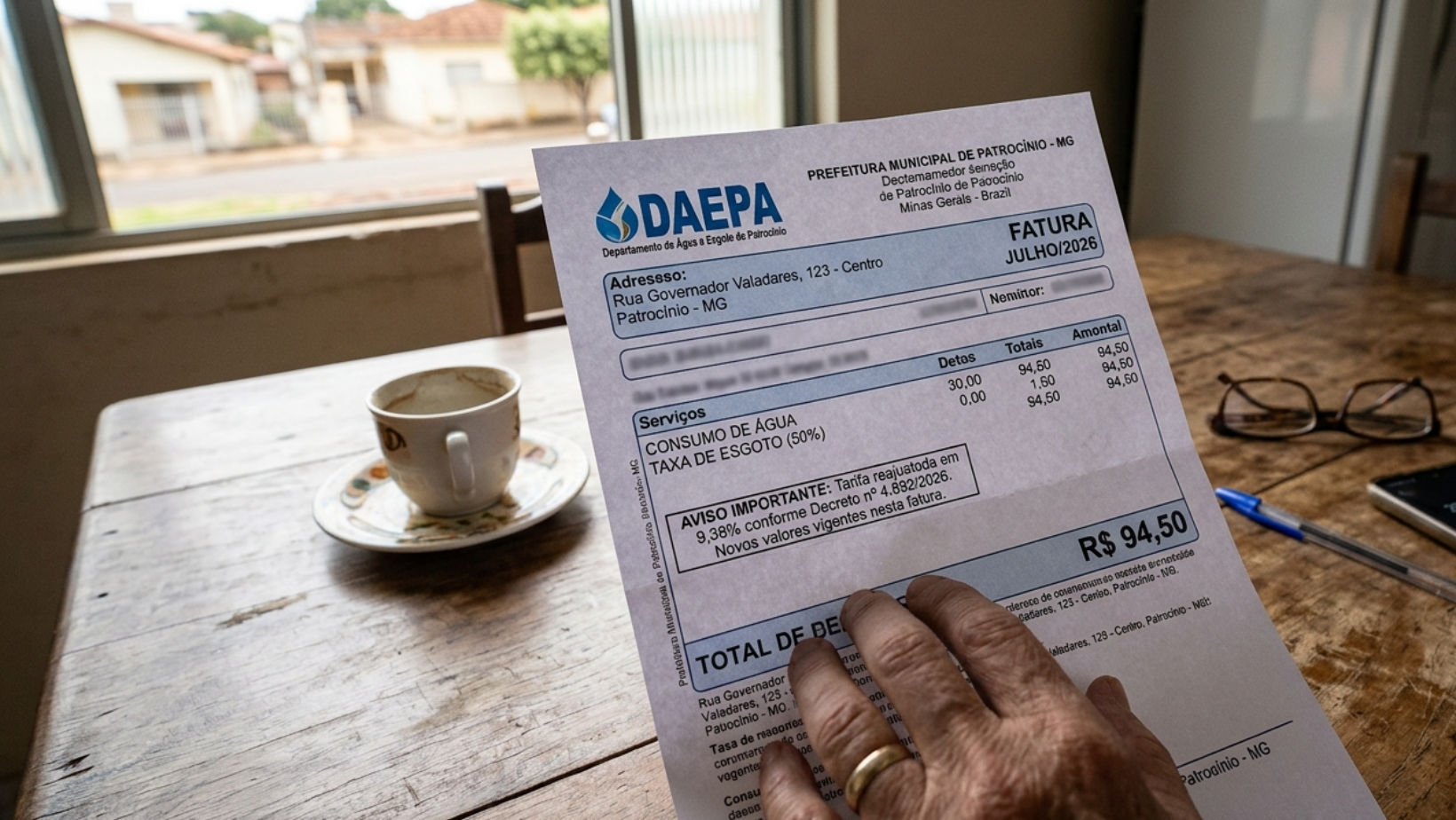 Prefeitura autoriza reajuste de 9,38% nas tarifas de água e esgoto em Patrocínio