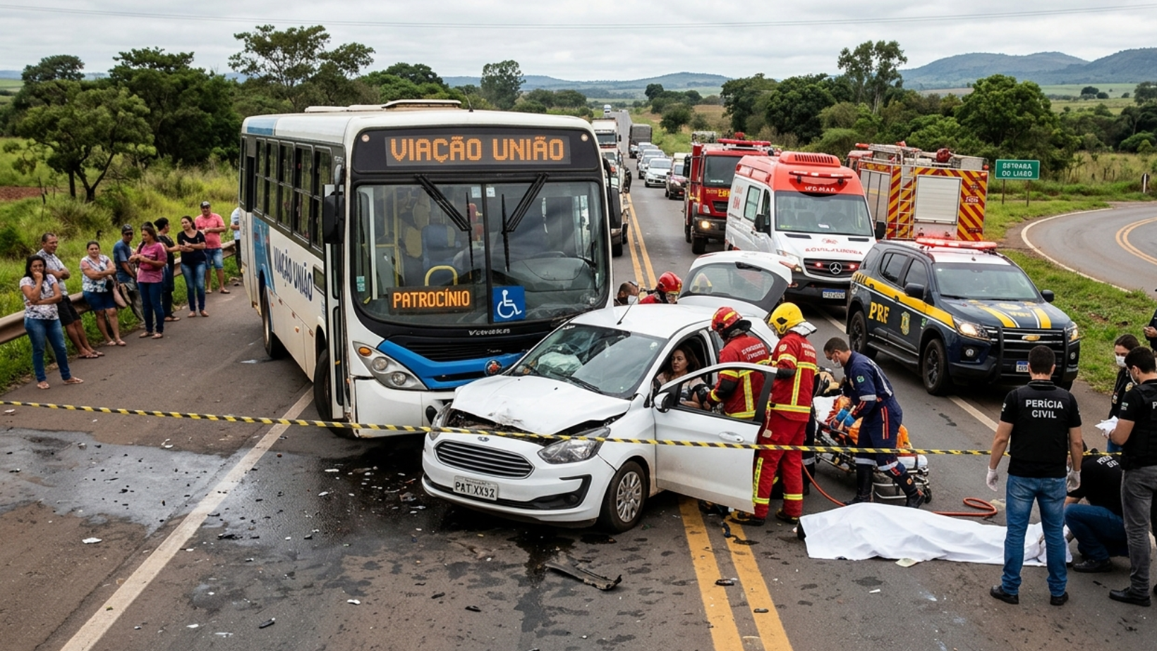 Colisão entre ônibus e carro na BR-365 deixa um morto e uma mulher gravemente ferida em Patrocínio