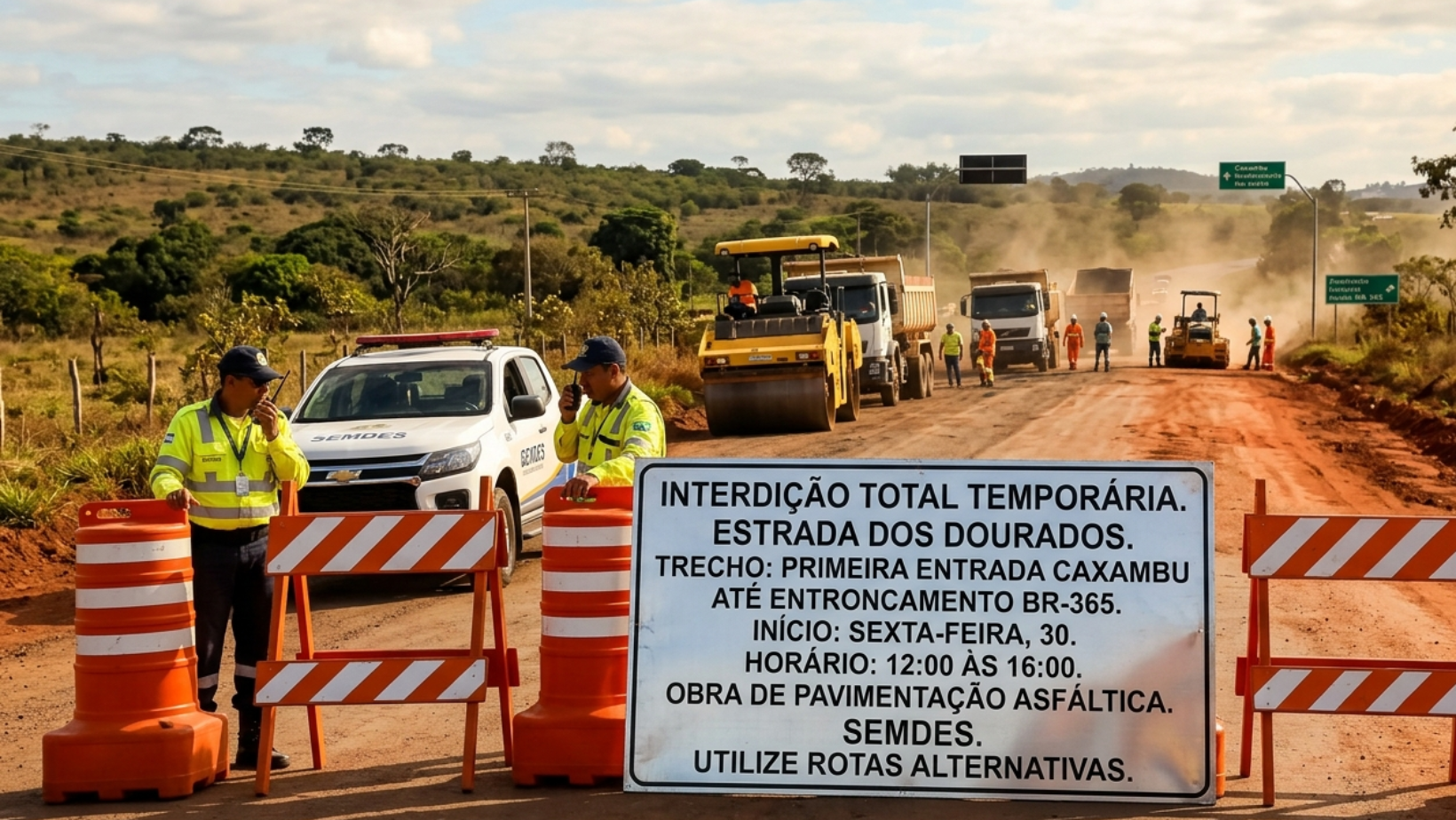 Estrada dos Dourados terá interdição temporária para início de obras de asfaltamento