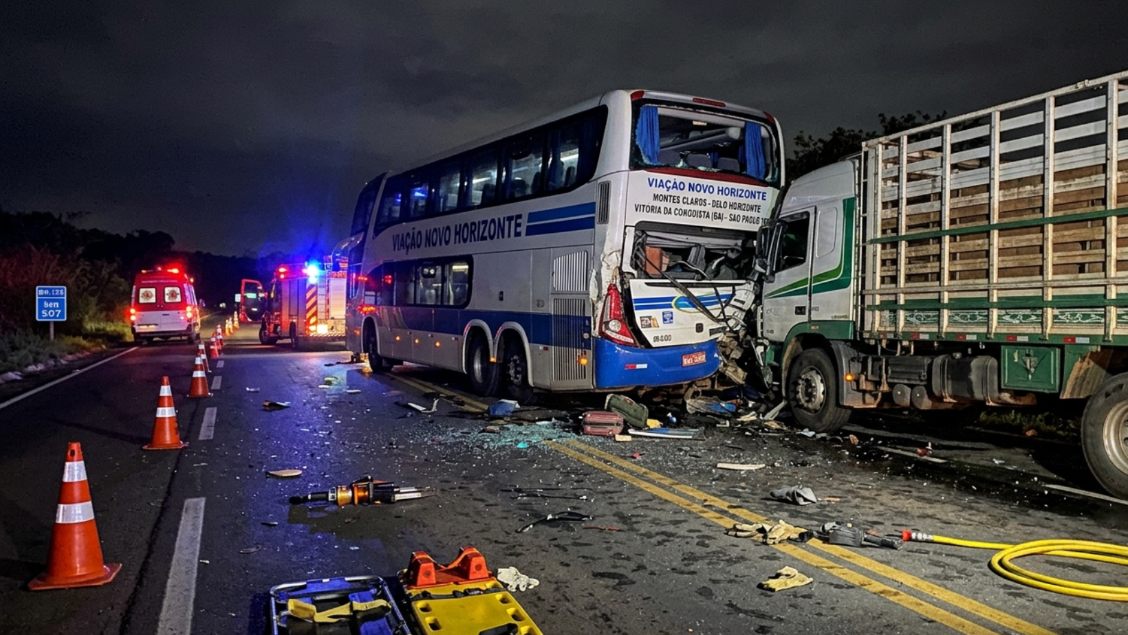 Mãe e filho morrem após carreta atingir ônibus na BR-135 em Buenópolis