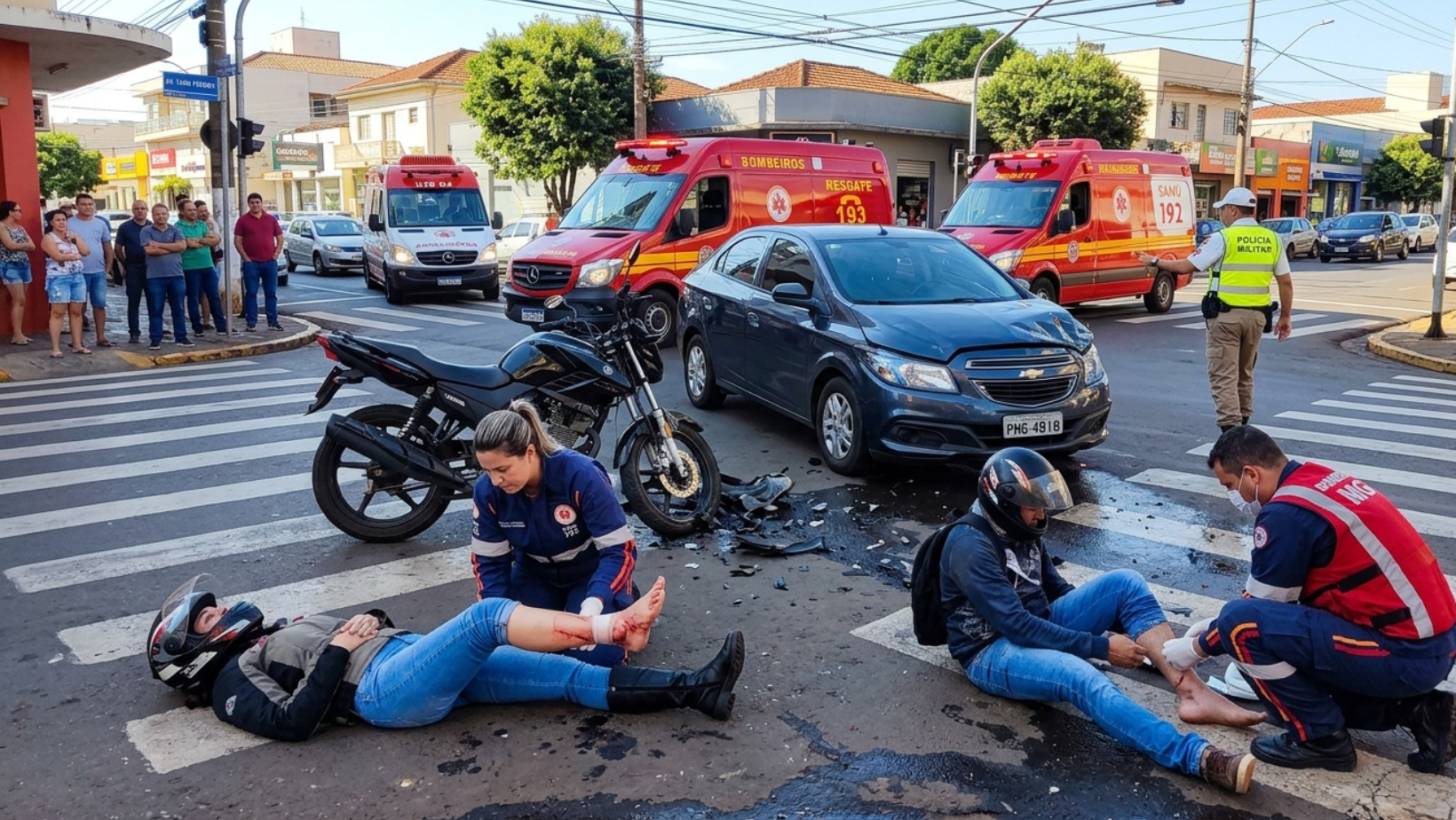 Acidente entre carro e motocicleta deixa duas pessoas feridas em Patrocínio