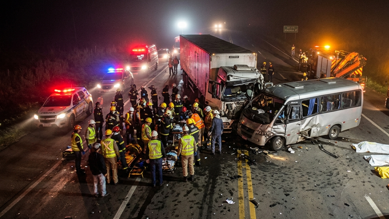 Grave acidente entre carreta e micro-ônibus deixa 22 mortos na BR-373, em Ipiranga
