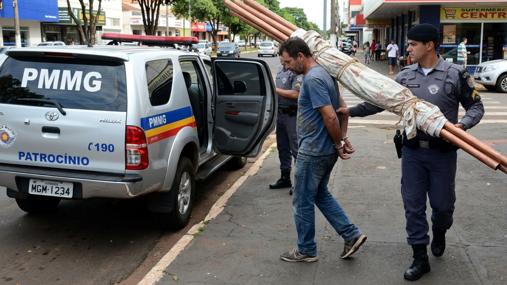 Homem é preso com tubos de cobre furtados de supermercado em Patrocínio