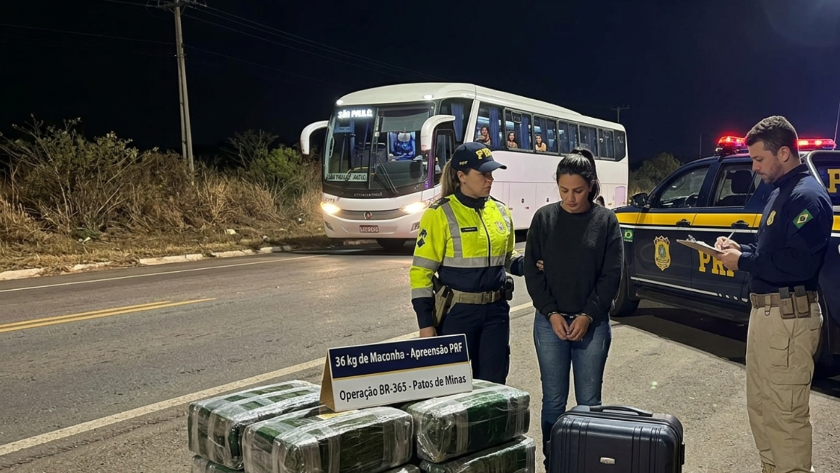 Mulher é presa com 36 kg de maconha durante fiscalização da PRF na BR-365