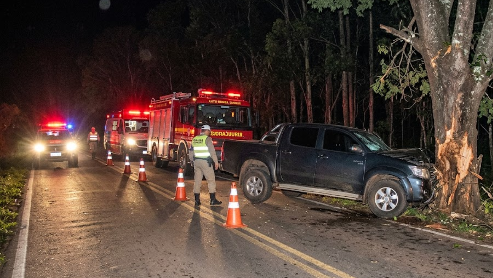 Motorista morre após caminhonete sair da pista e bater contra árvore na MG-401