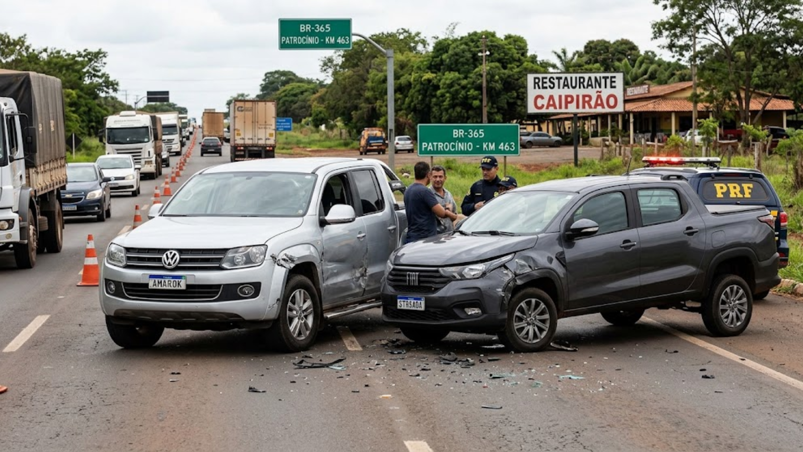 Colisão entre Fiat Strada e Amarok deixa trânsito em alerta na BR-365, em Patrocínio