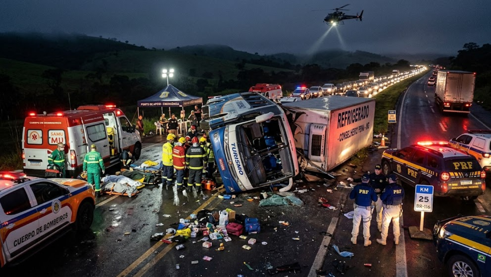 Acidente na BR-116 deixa seis mortos e 43 feridos em Minas Gerais